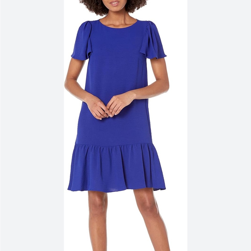 NWT DKNY Flutter Sleeve Trapeze Dress Ruffle Hem Size 6 Blue